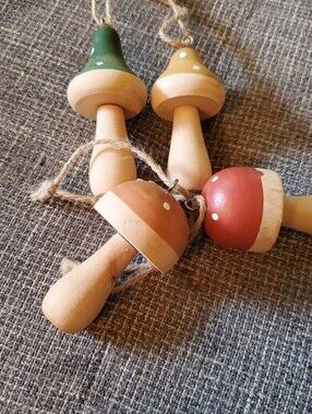 Wooden Mushroom - Red, Green, Orange Set Decor Holiday Boho Hippie Rustic Herbal